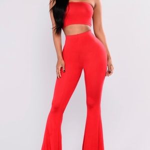 Fashion Nova Red Tube Top/ Flared Pants Set
